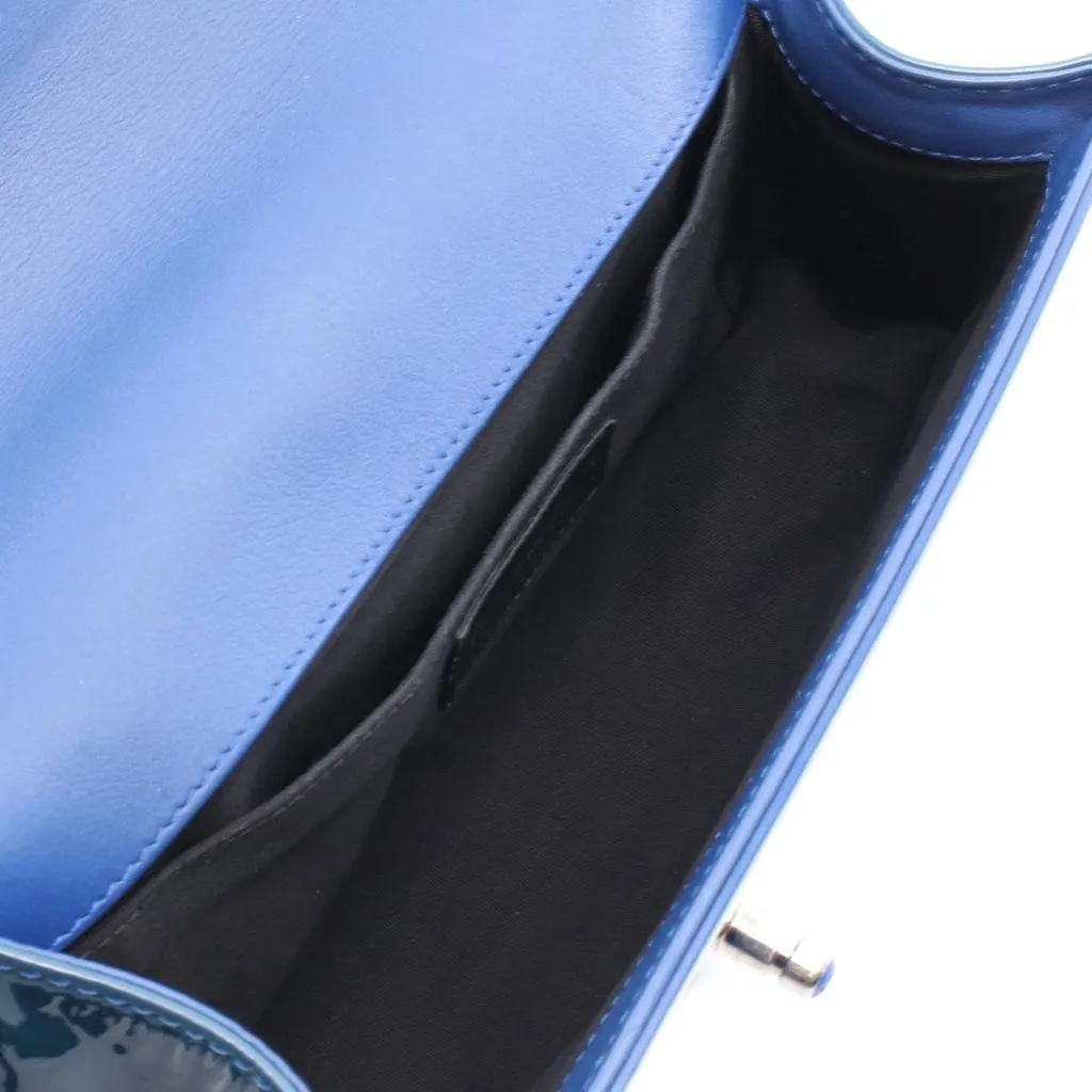 Chanel Old Medium Quilted Patent Acrylic Boy Flap Blue Leather Good - Inside View