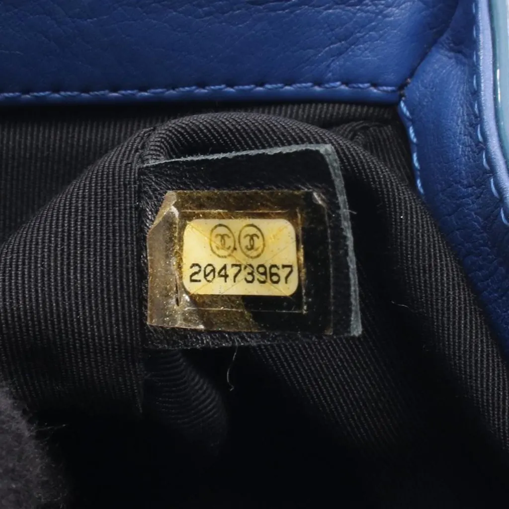 Chanel Old Medium Quilted Patent Acrylic Boy Flap Blue Leather Good - Box View