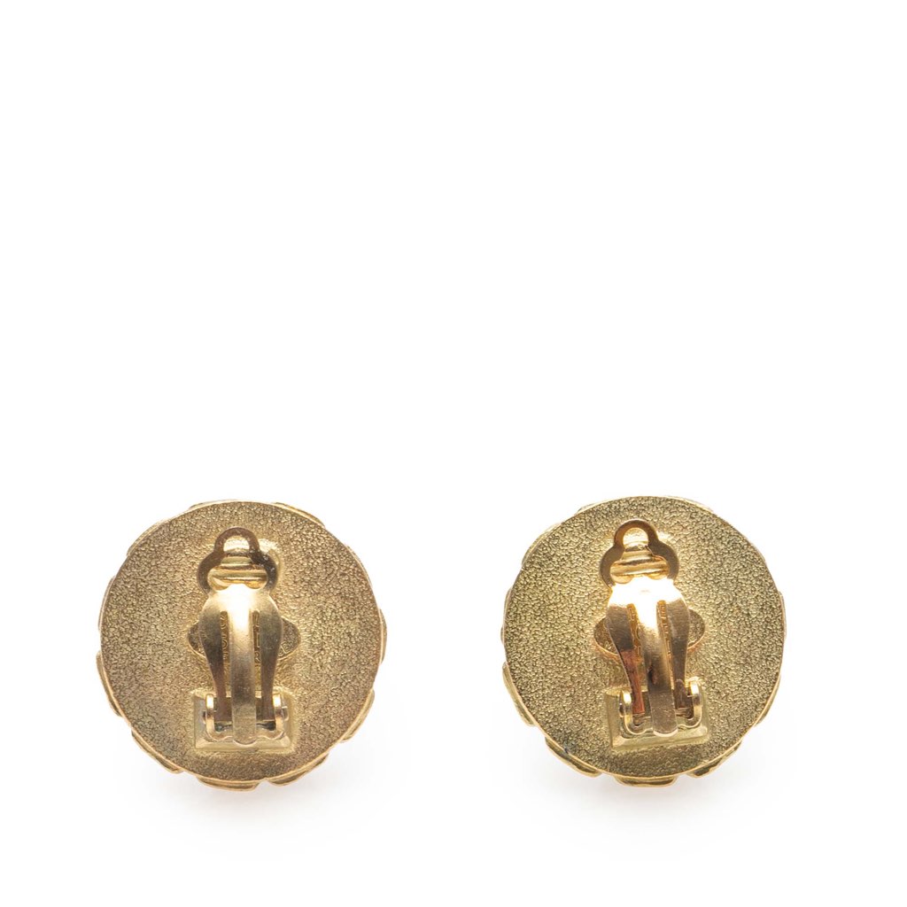 Chanel Gold Plated Resin CC Button Clip on Earrings - Back view