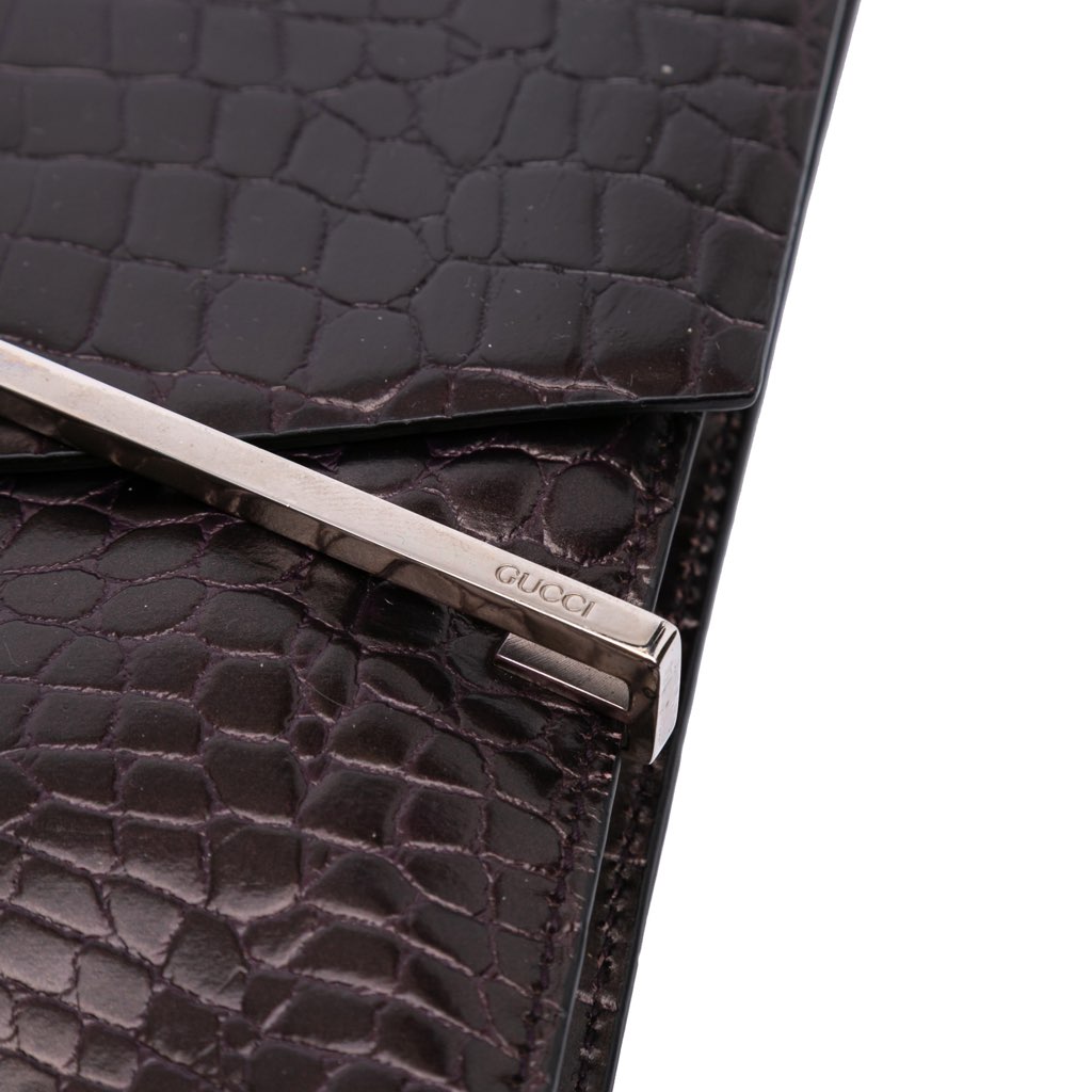 Gucci Croc Embossed Leather Broadway Envelope Shoulder Bag - Detail 2