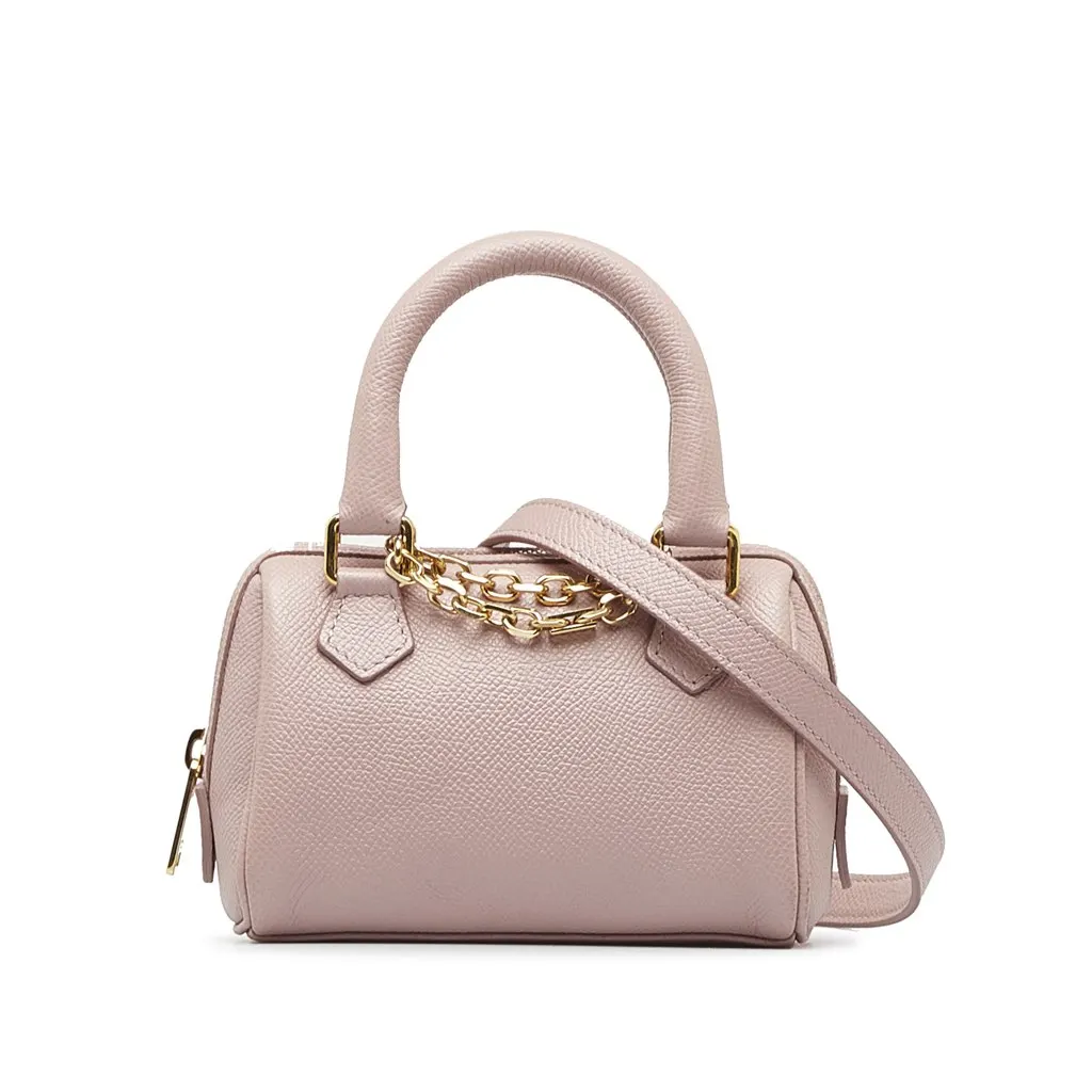 Celine Mini Grained Leather Chain Boston Pink Leather Very good - Front View