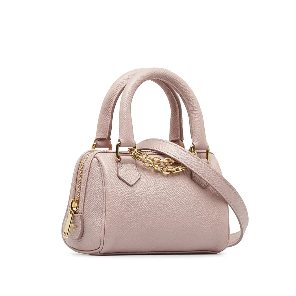 Celine Mini Grained Leather Chain Boston Pink Leather Very good - Back View