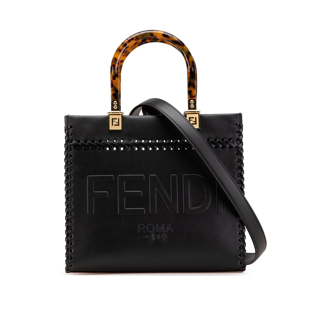 Fendi Small Whipstitch Leather Sunshine Shopper Tote