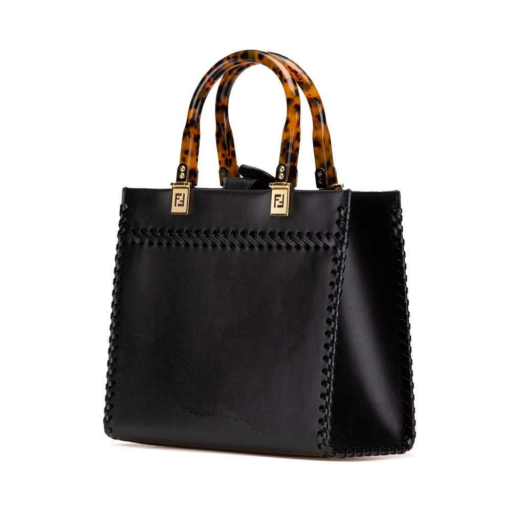 Fendi Small Whipstitch Leather Sunshine Shopper Tote - Back view