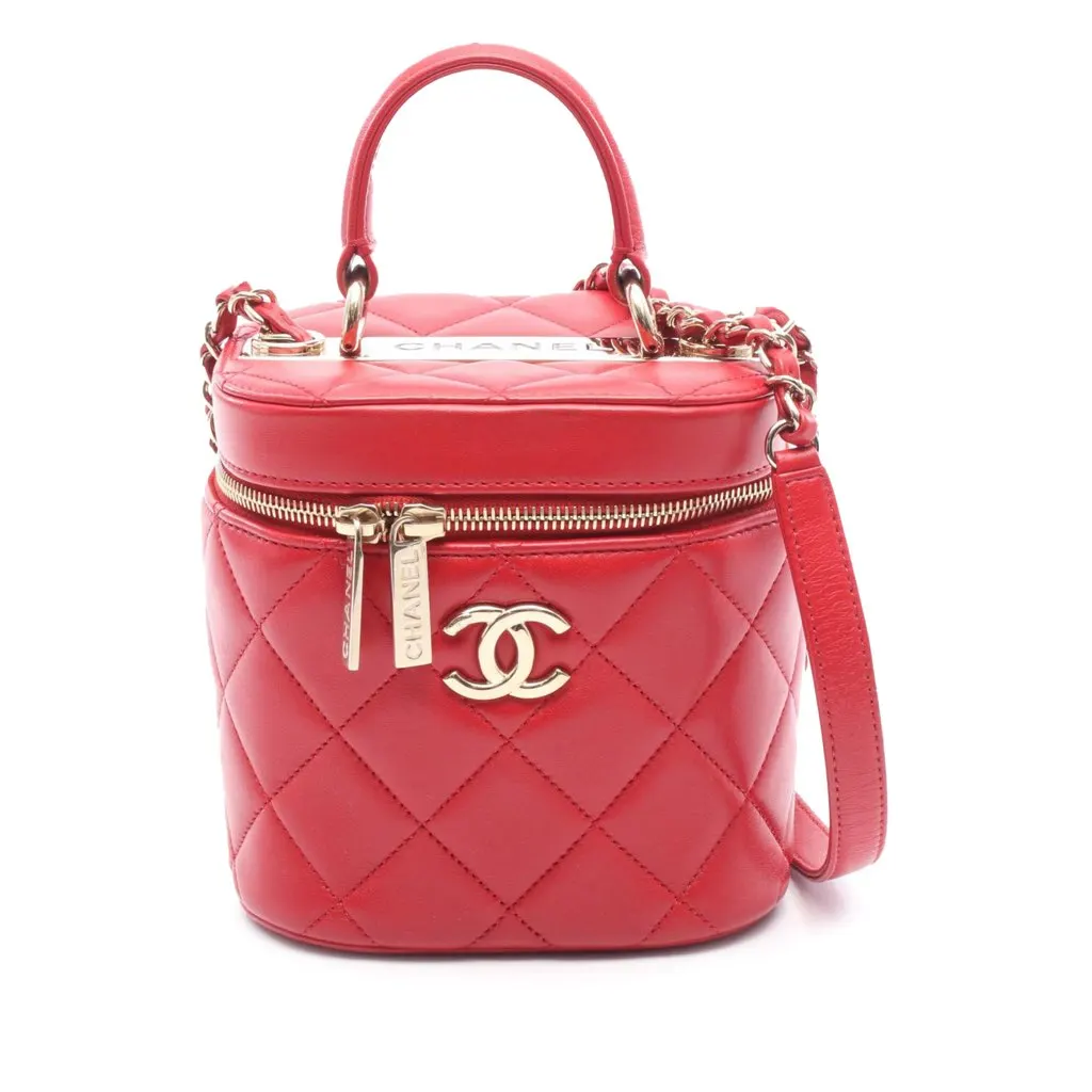 Chanel Quilted Lambskin Trendy CC Vanity Case Red Leather Good - Front View