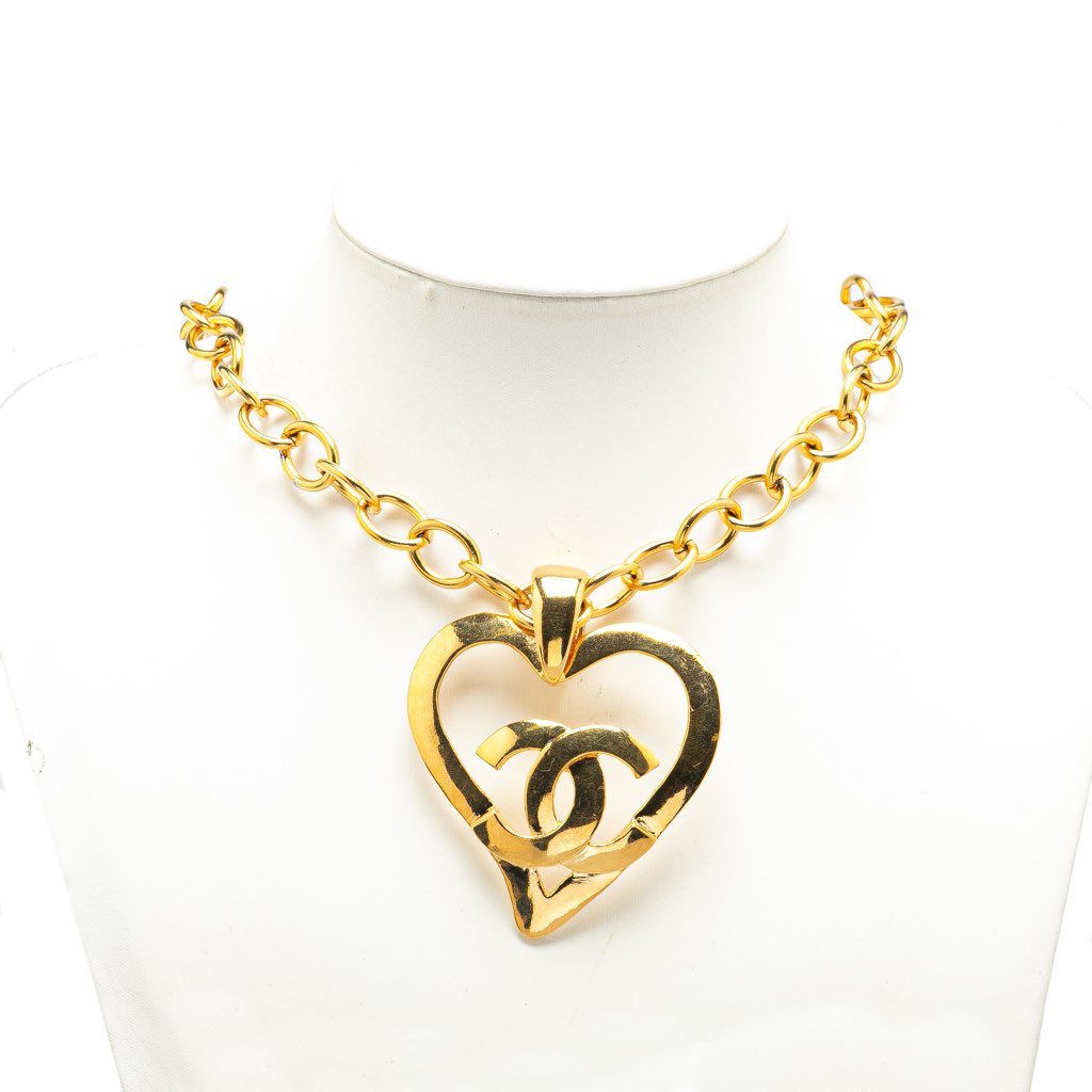 Chanel Gold Plated CC Heart Pendant Necklace - 4