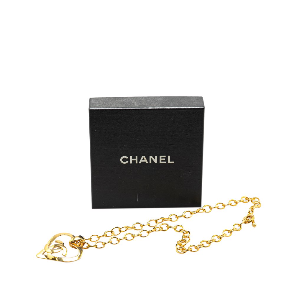 Chanel Gold Plated CC Heart Pendant Necklace - 5