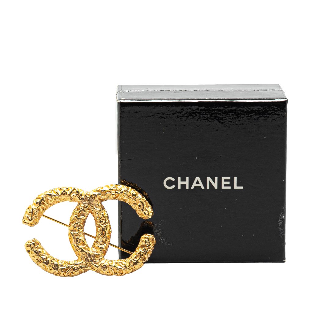 Chanel Gold Plated CC Logo Brooch - Side view