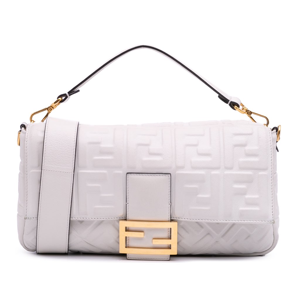 Fendi Large Zucca Embossed Leather Baguette Satchel