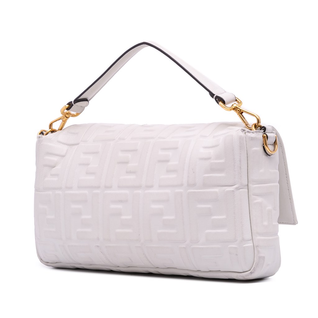 Fendi Large Zucca Embossed Leather Baguette Satchel - Back view