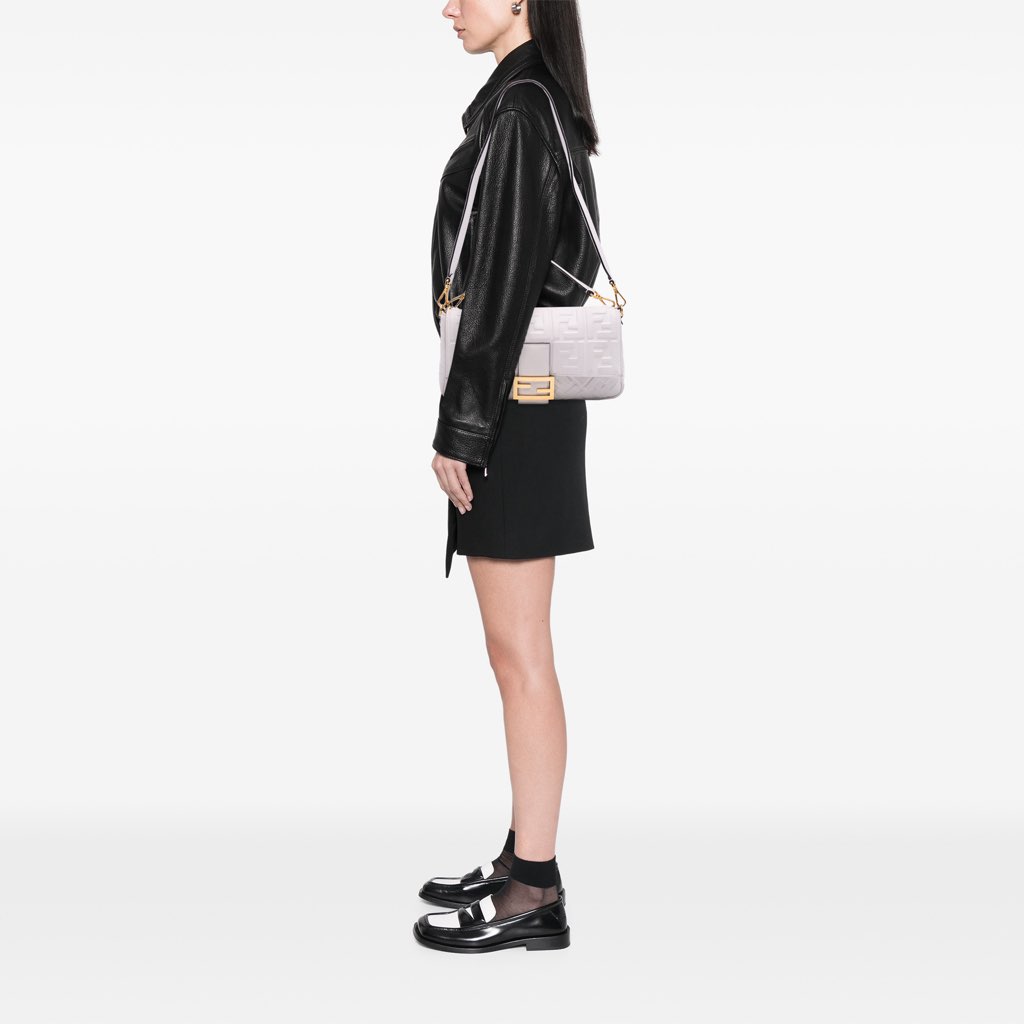 Fendi Large Zucca Embossed Leather Baguette Satchel - Image 14