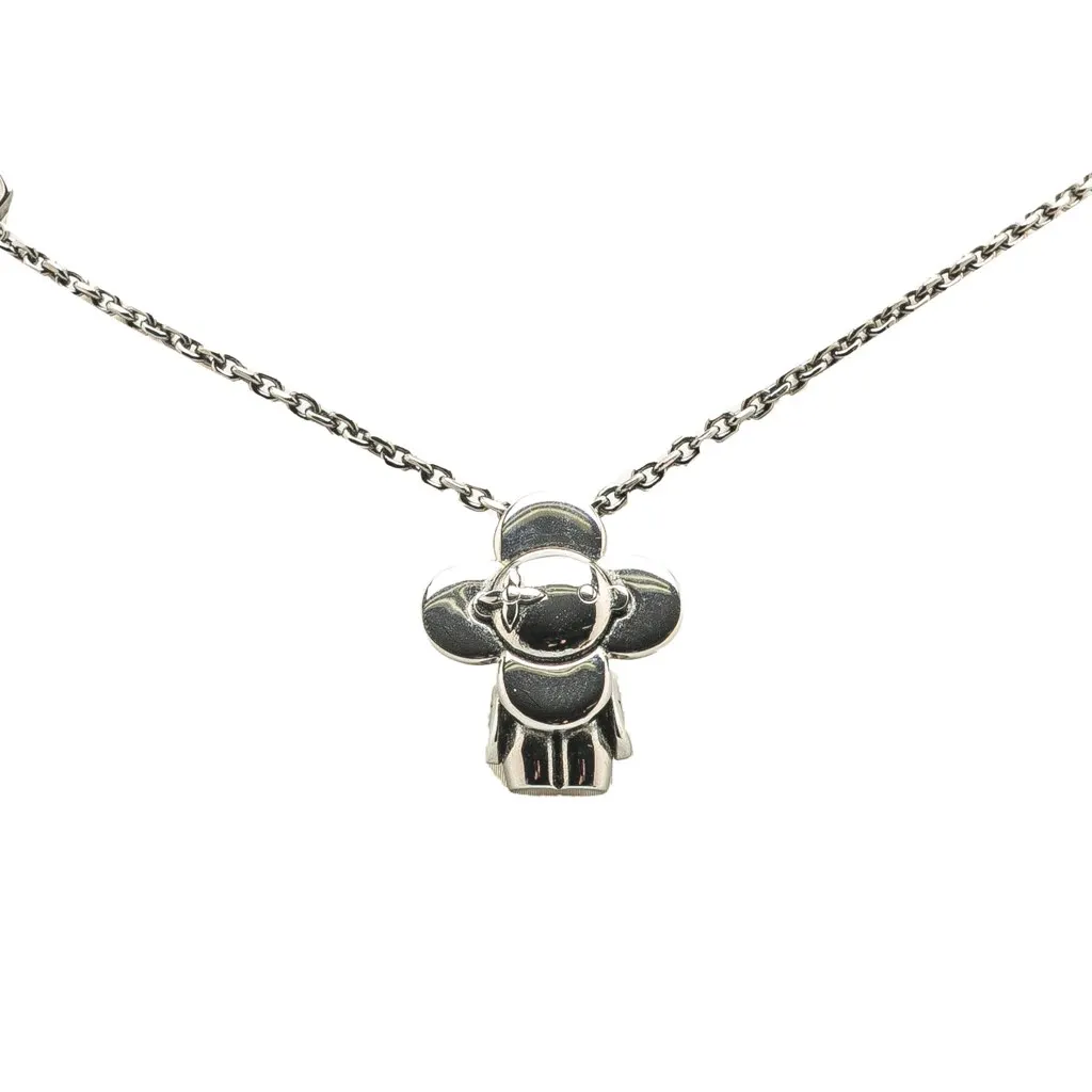 Louis Vuitton Brass Ruthenium Vivienne Pendant Necklace Silver Brass Good - Front View