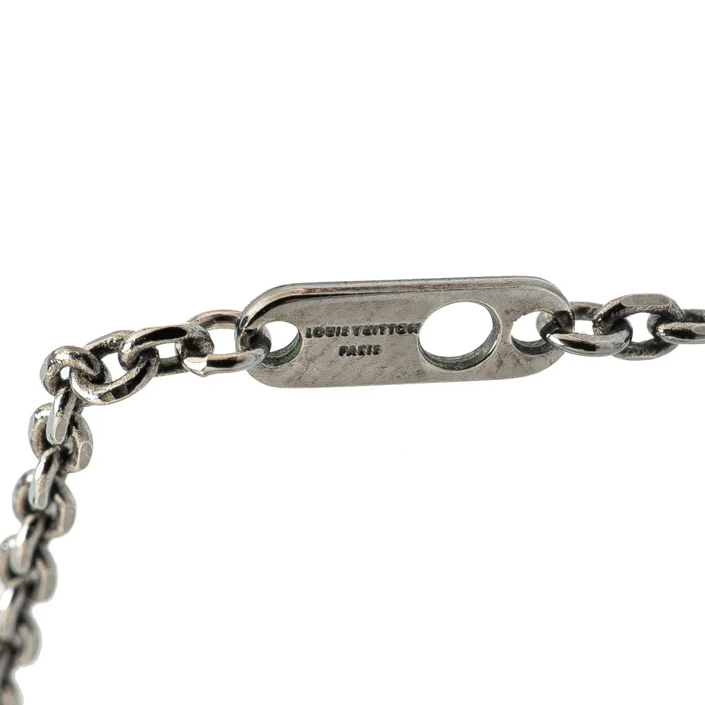 Louis Vuitton Brass Ruthenium Vivienne Pendant Necklace Silver Brass Good - Back View