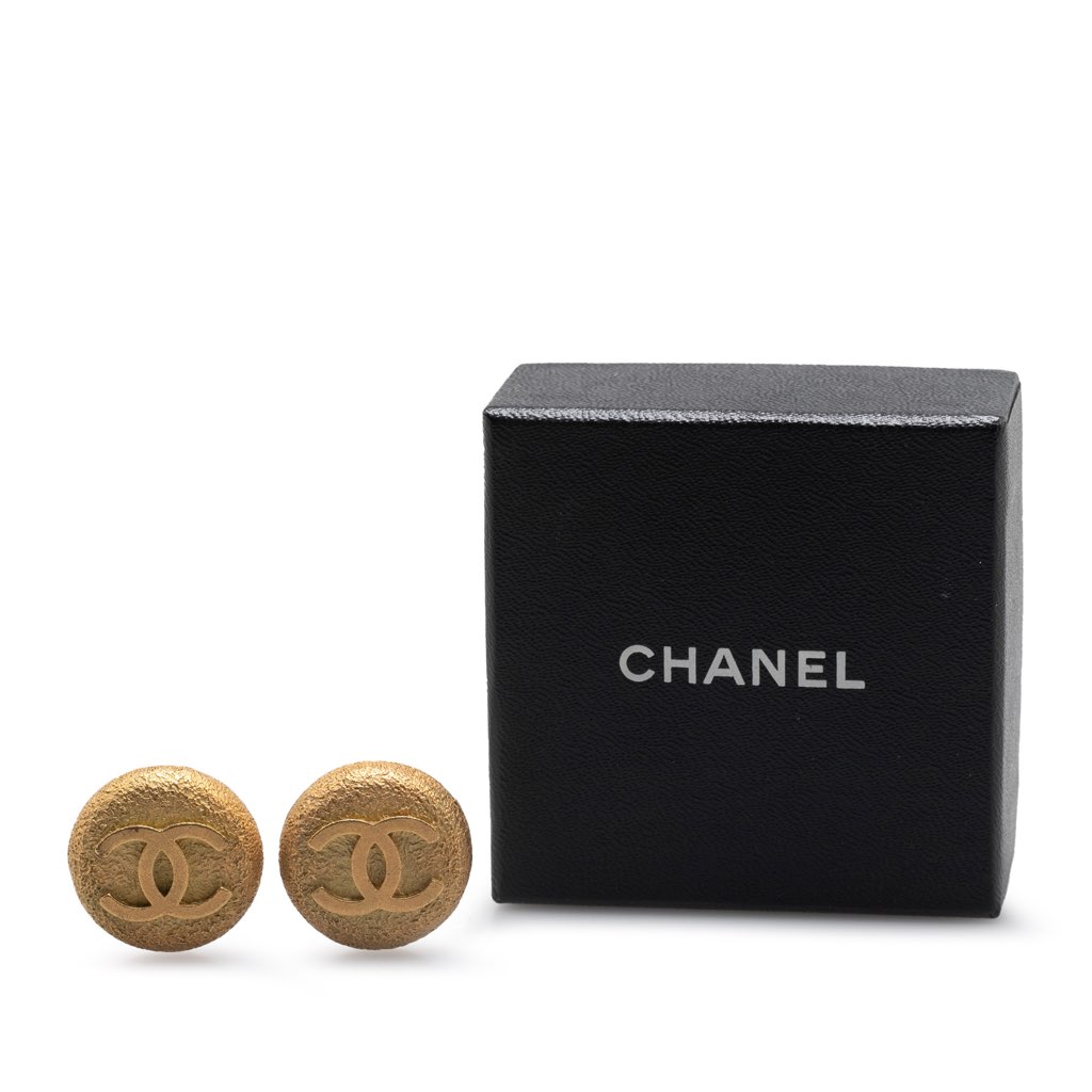 Chanel Gold Plated CC Round Clip On Earrings - 4