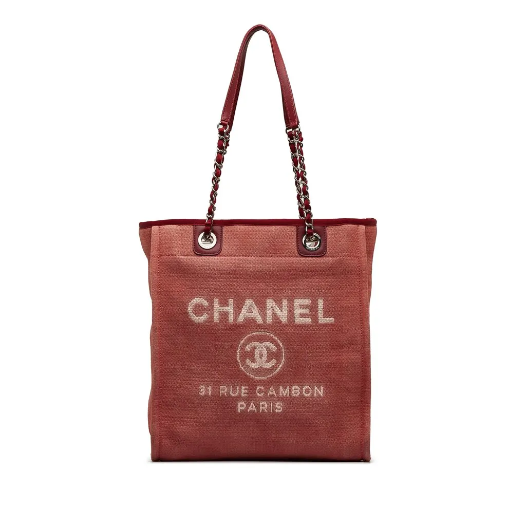 Chanel Mini Mixed Fibers Deauville Tote Red Canvas Good - Front View