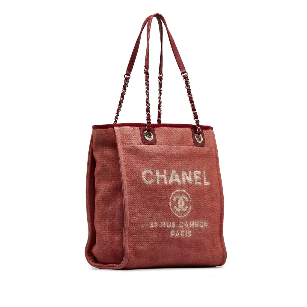 Chanel Mini Mixed Fibers Deauville Tote Red Canvas Good - Back View