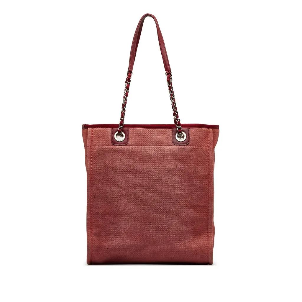Chanel Mini Mixed Fibers Deauville Tote Red Canvas Good - Inside View