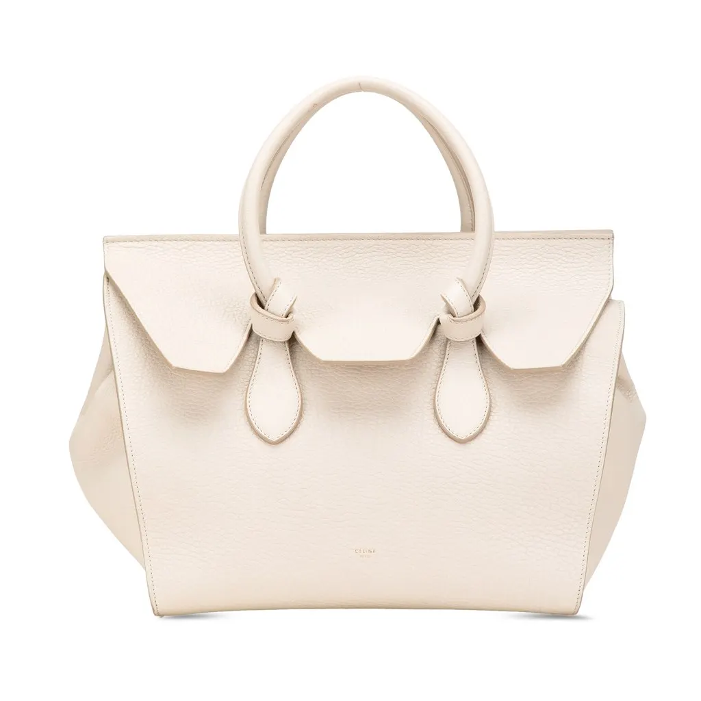Celine Small Grained Calfskin Tie Knot Handbag White Leather Good - Front View