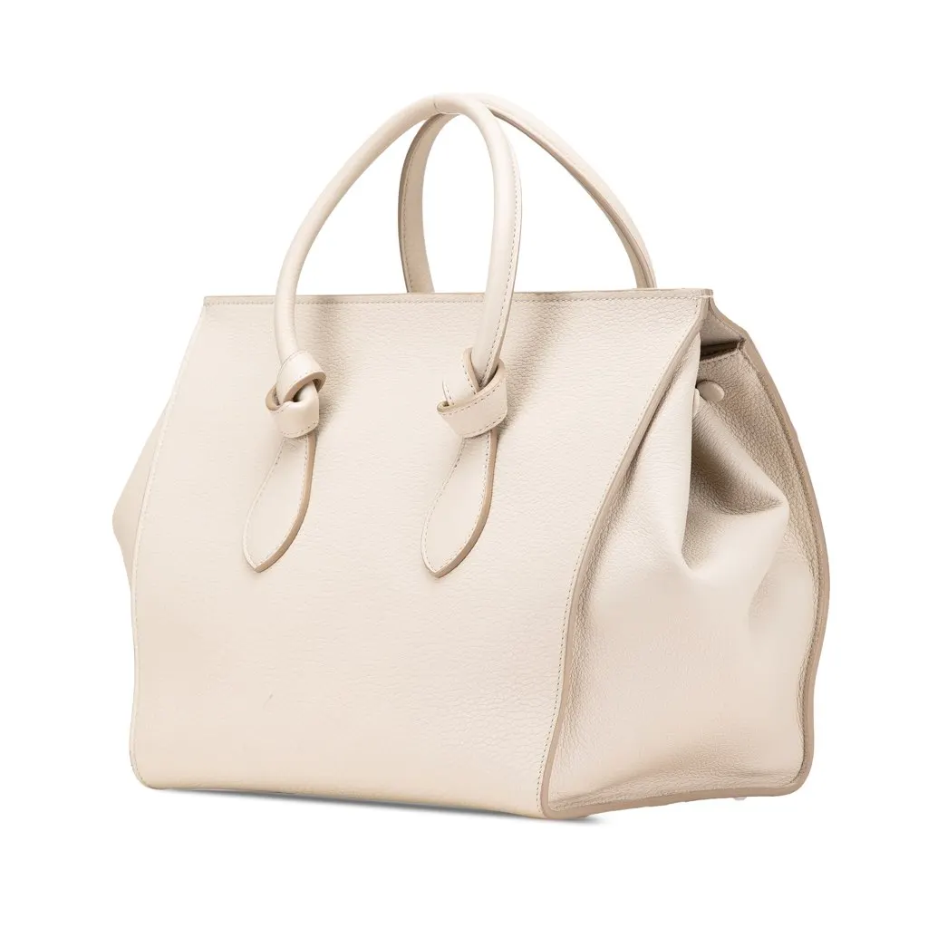 Celine Small Grained Calfskin Tie Knot Handbag White Leather Good - Back View