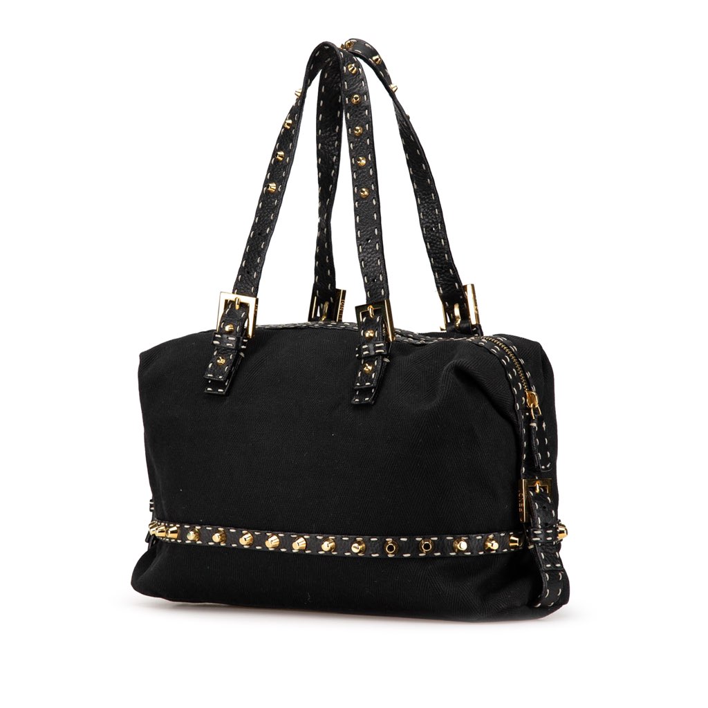 Fendi Selleria Studded Canvas Shoulder Bag - 2