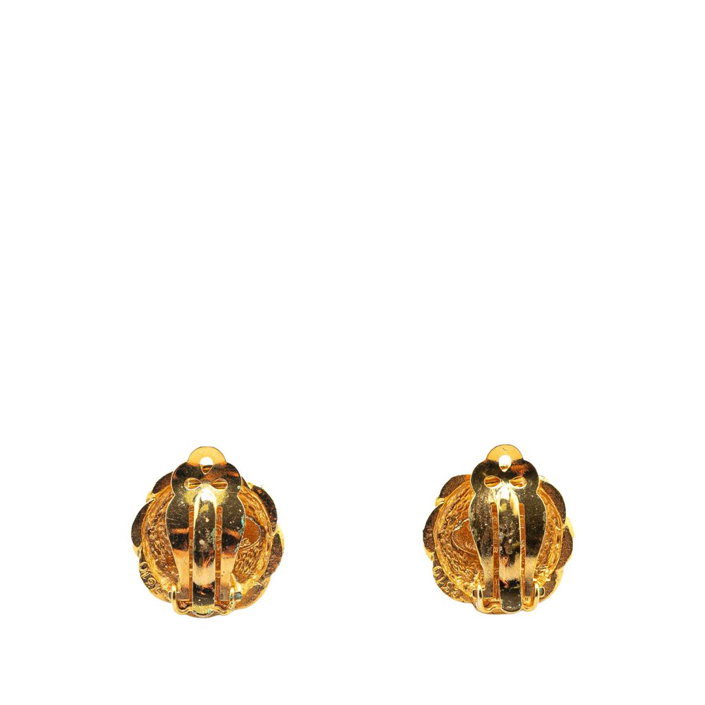 Chanel Gold Plated CC Round Clip On Earrings - 2