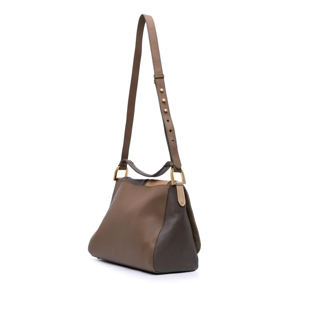 Fendi Calfskin Colorblock Anna Satchel Brown Leather Good - Back View