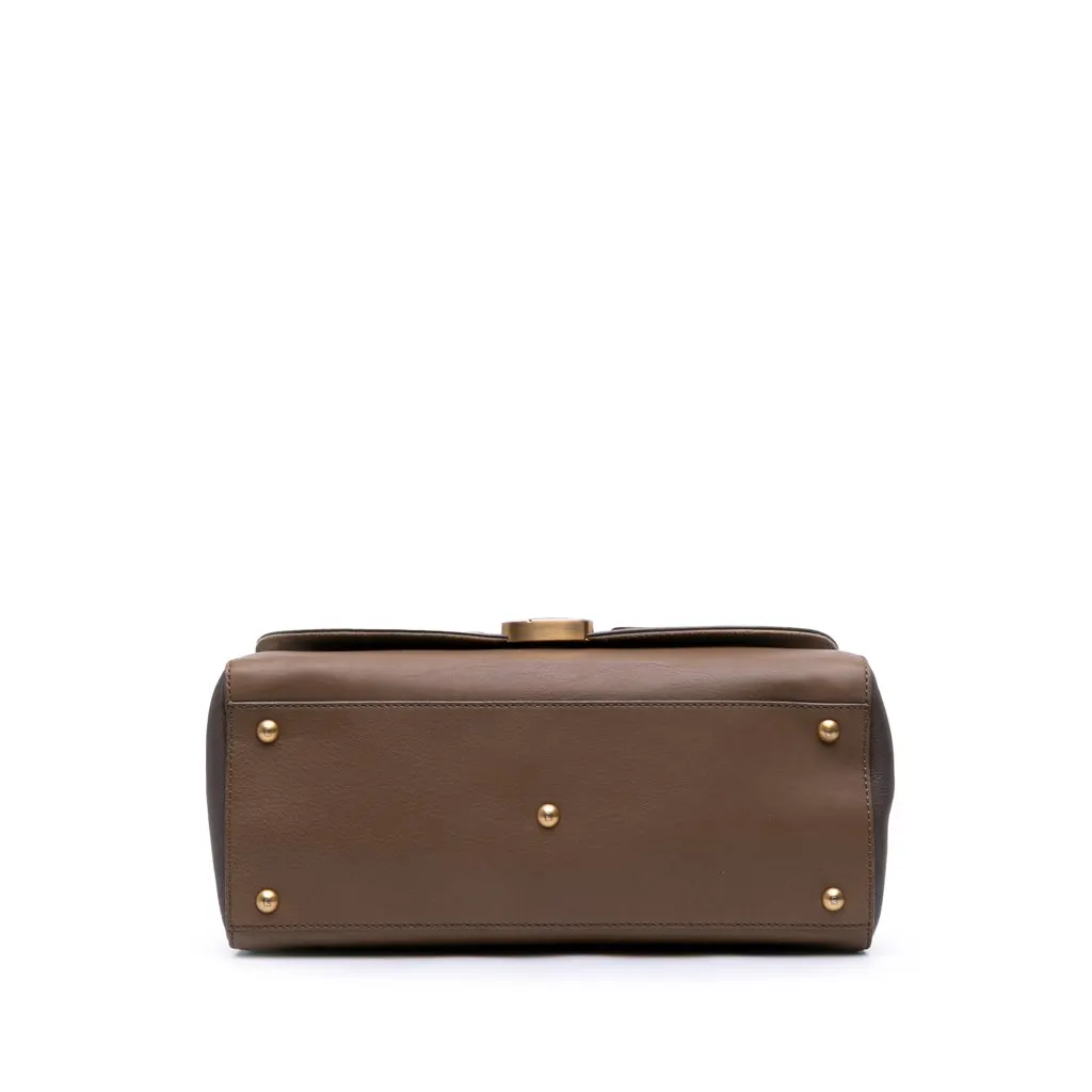 Fendi Calfskin Colorblock Anna Satchel Brown Leather Good - Inside View
