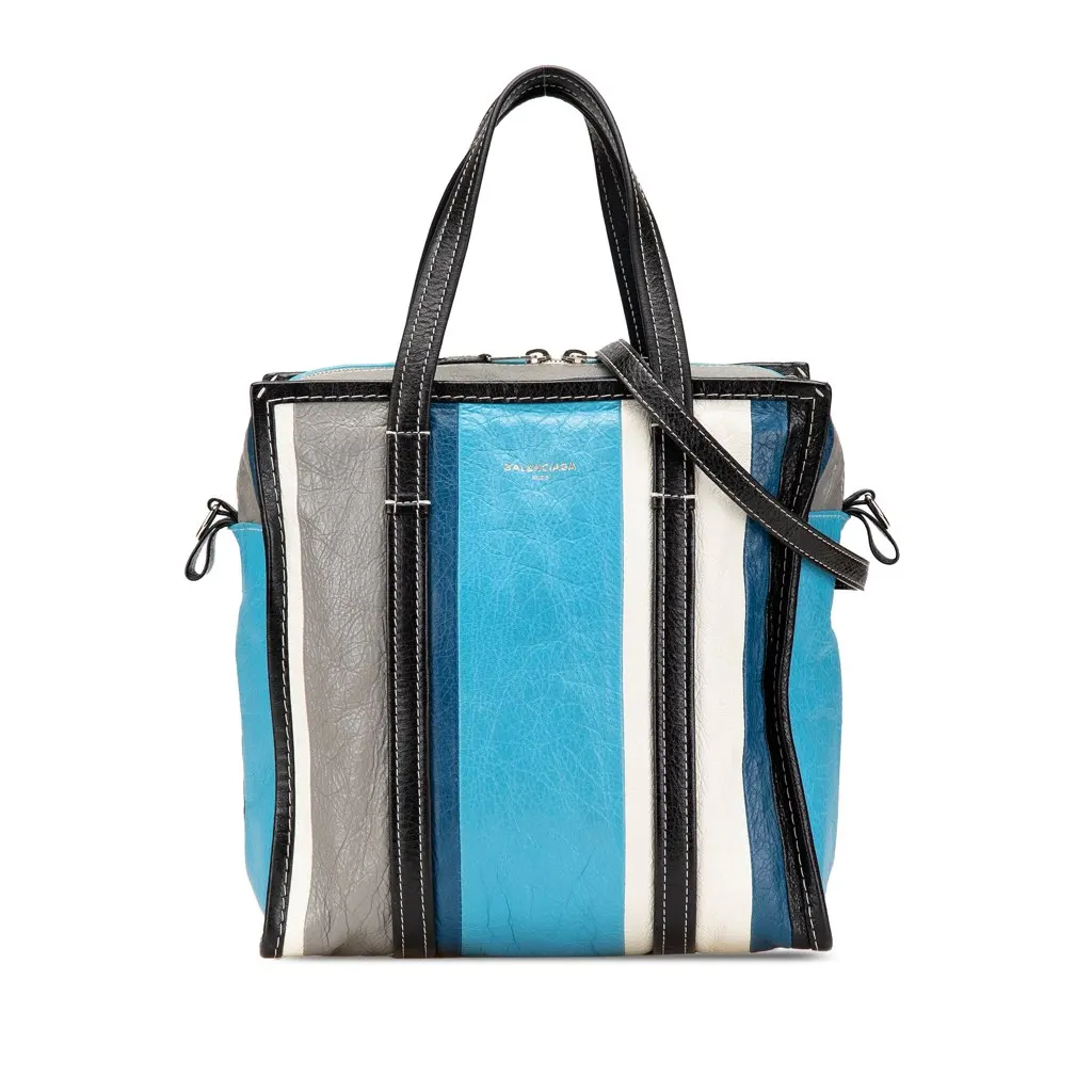 Balenciaga S Lambskin Bazar Shopper Satchel Blue Leather Good - Front View