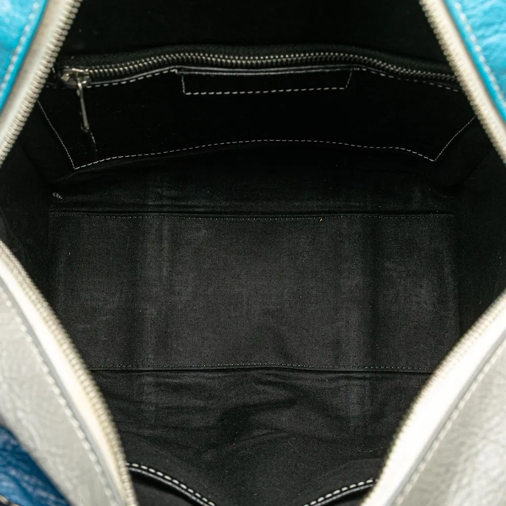 Balenciaga S Lambskin Bazar Shopper Satchel Blue Leather Good - Model View