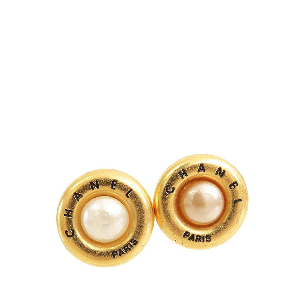 Chanel Gold Plated Faux Pearl Clip on Earrings - 2