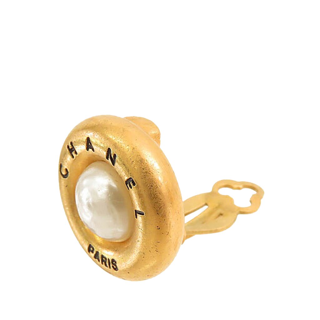 Chanel Gold Plated Faux Pearl Clip on Earrings - 3