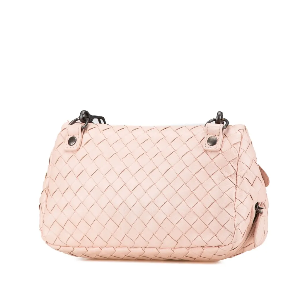 Bottega Veneta Leather Intrecciato Chain Flap Crossbody Pink Leather Very good - Back View