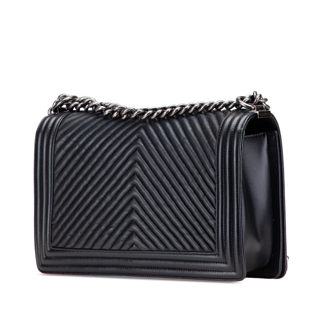 Chanel Medium Chevron Wrinkled Lambskin Boy Flap - Back view