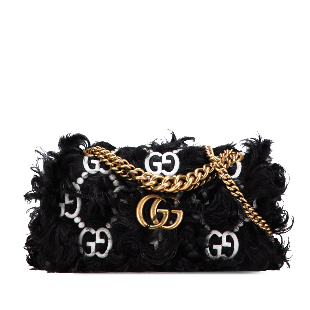 Gucci Small GG Marmont Embroidered Shearling Crossbody