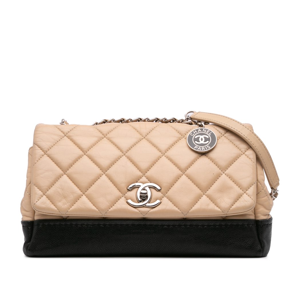 Chanel CC Bicolor Quilted Calfskin and Caviar Single Flap