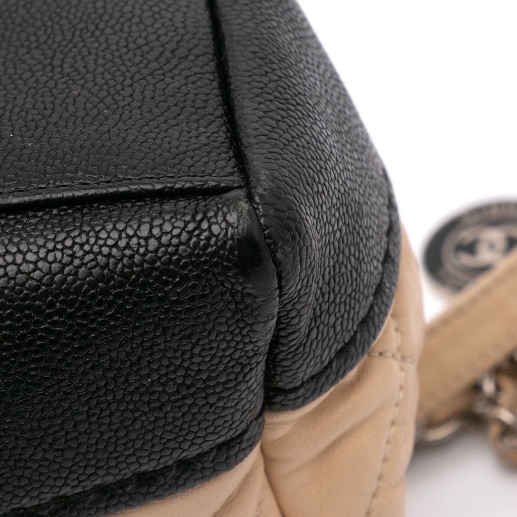 Chanel CC Bicolor Quilted Calfskin and Caviar Single Flap - Image 12