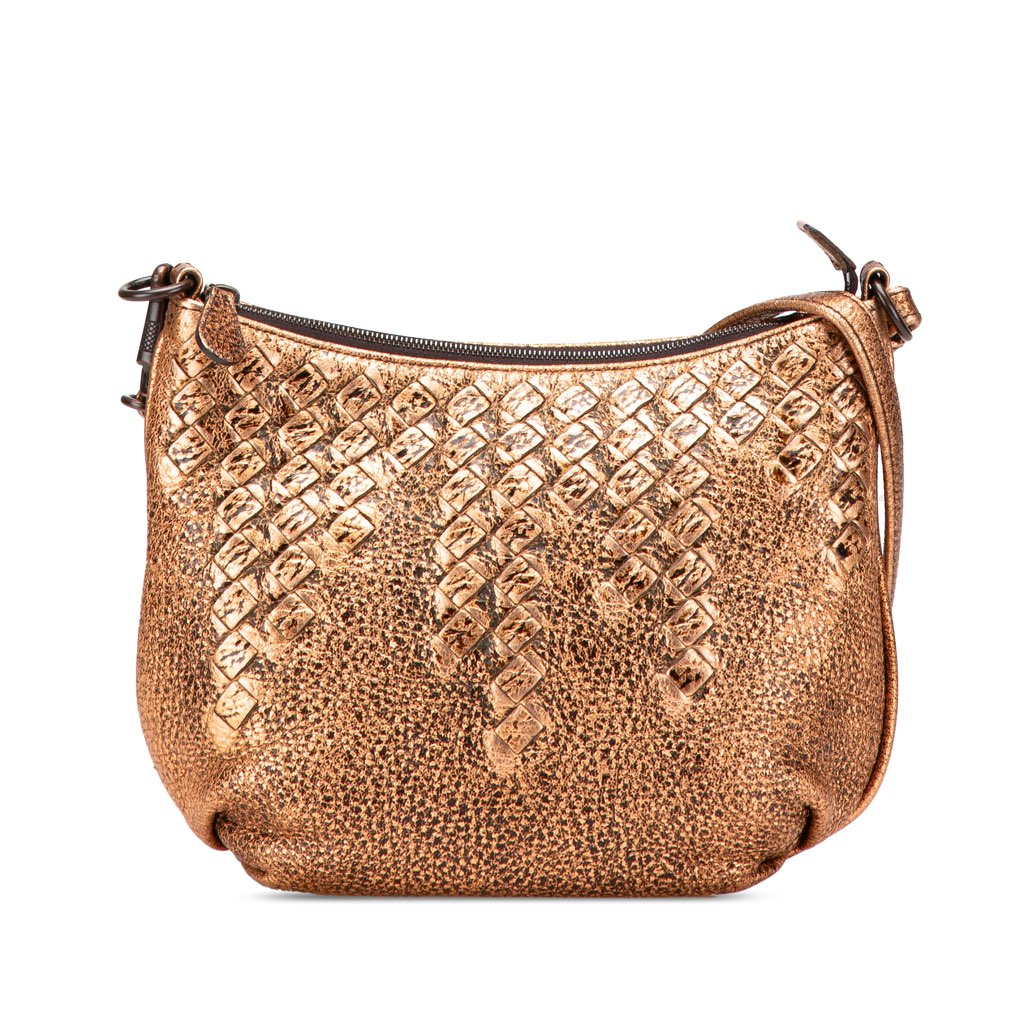 Bottega Veneta Intrecciato Trimmed Metallic Leather Crossbody