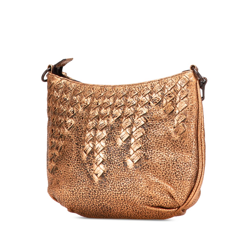 Bottega Veneta Intrecciato Trimmed Metallic Leather Crossbody - Back view