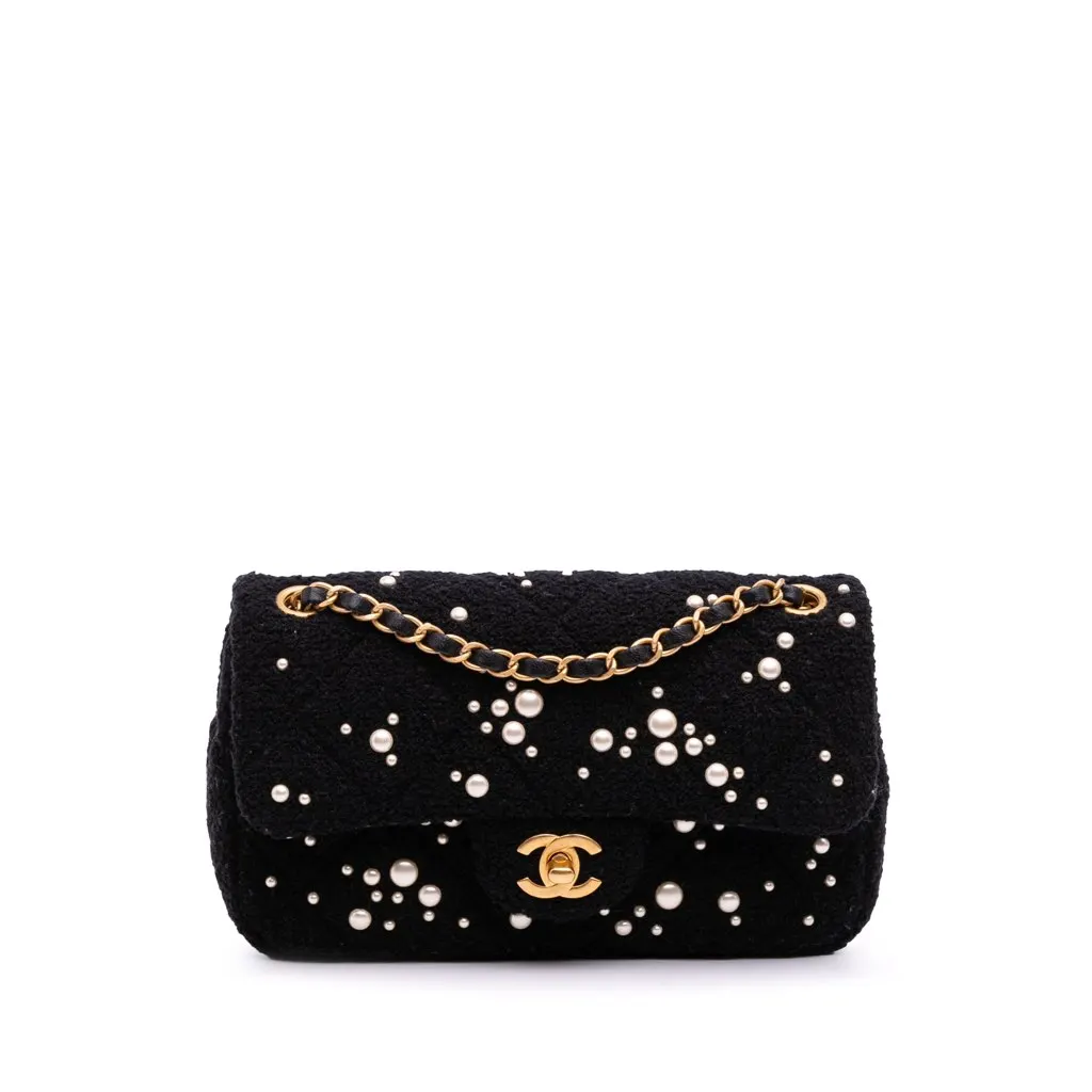 Chanel Small Tweed Pearl Cosmos Flap Black Small Tweed
