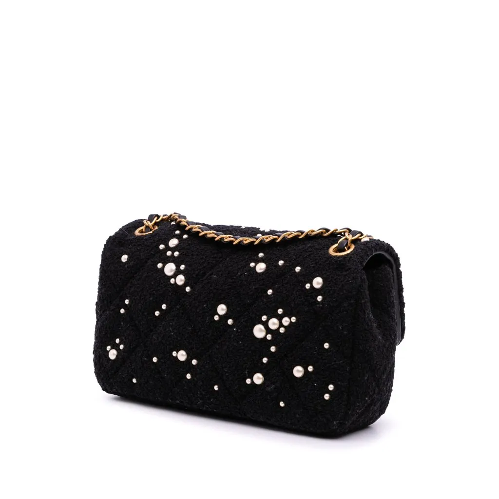 Chanel Small Tweed Pearl Cosmos Flap Black Small Tweed