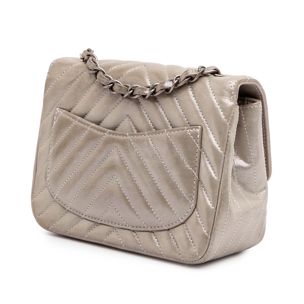 Chanel Mini Square Classic Chevron Iridescent Lambskin Single Flap - Back view