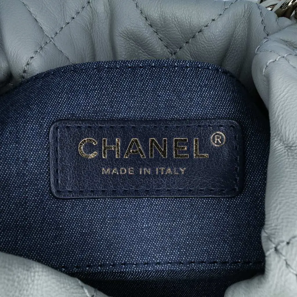 Chanel CC Quilted Calfskin Resin Bi-Color Chain Bucket Bag Grey Leather Very good - Box View
