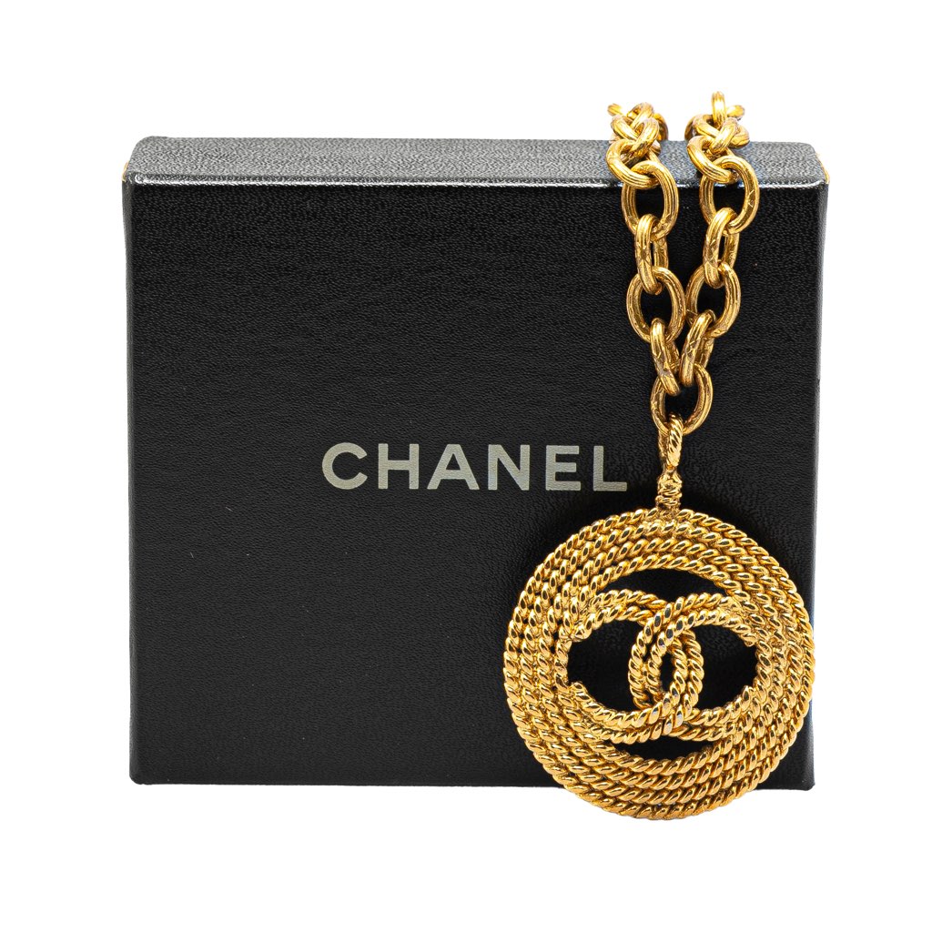 Chanel Gold Plated CC Braided Round Pendant Necklace - 5