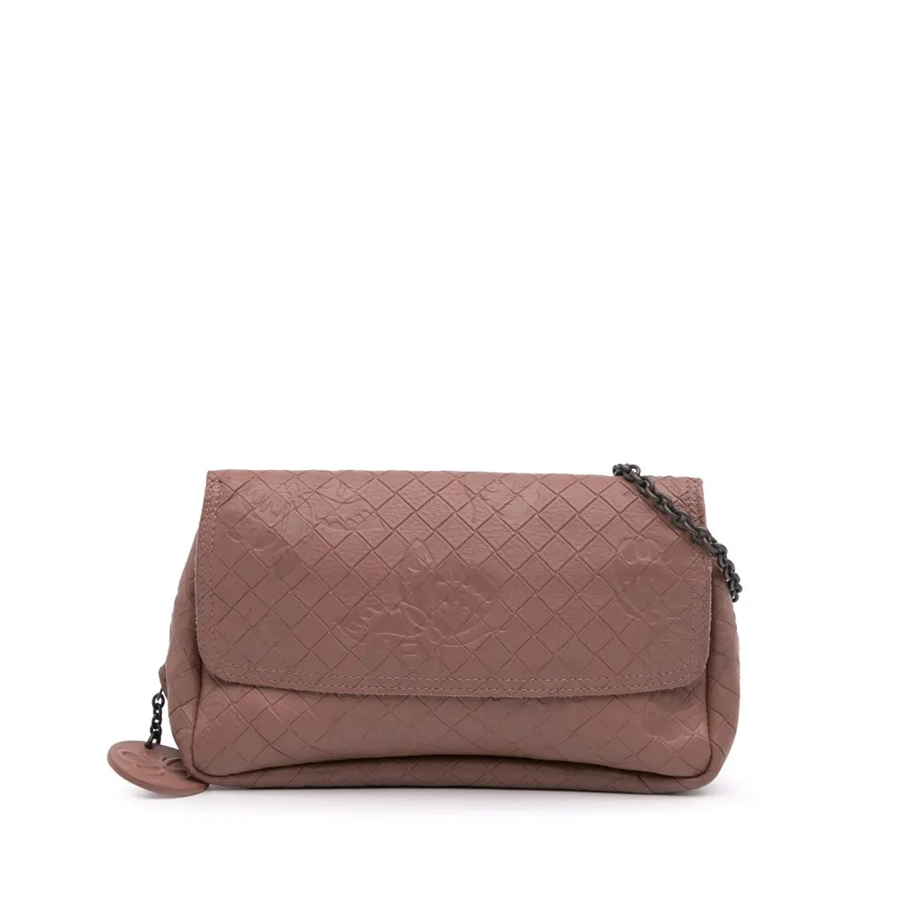 Bottega Veneta Small Calfskin Intrecciomirage Embossed Butterfly Chain Crossbody Pink Leather Very good - Front View