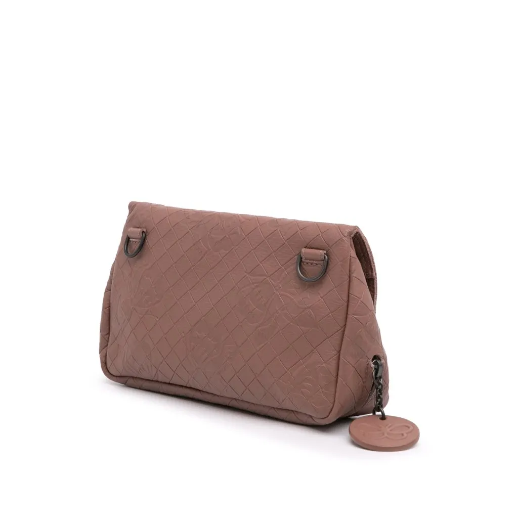 Bottega Veneta Small Calfskin Intrecciomirage Embossed Butterfly Chain Crossbody Pink Leather Very good - Back View