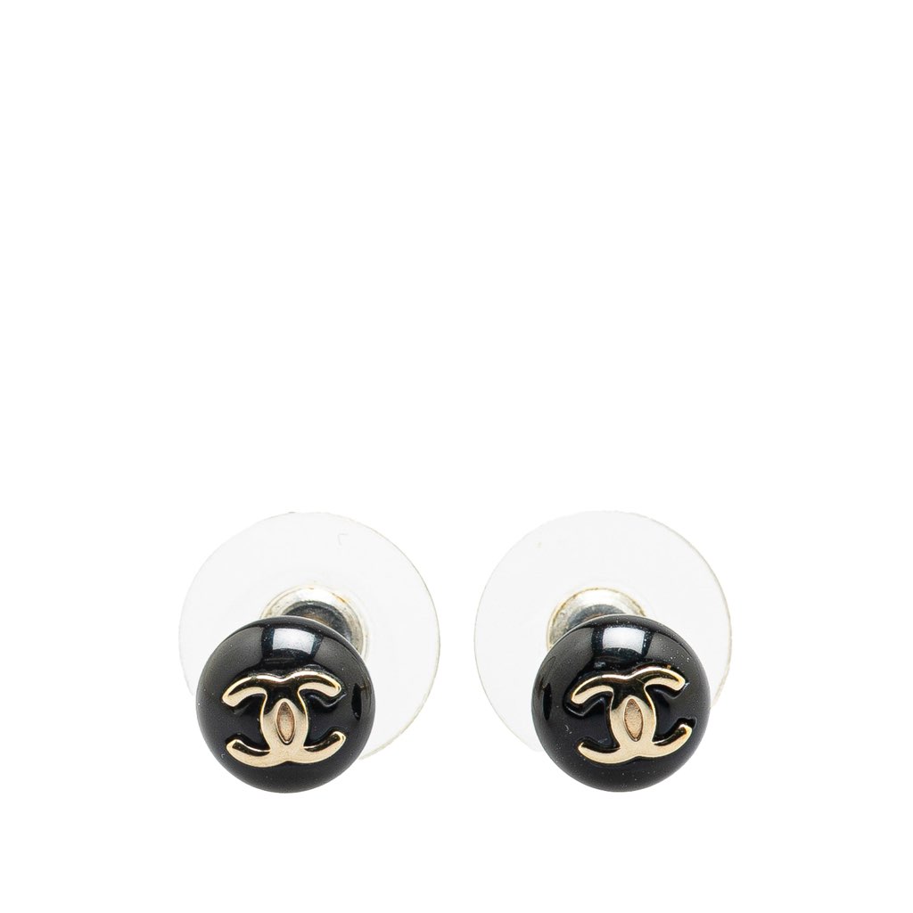 Chanel Resin CC Button Push Back Earrings