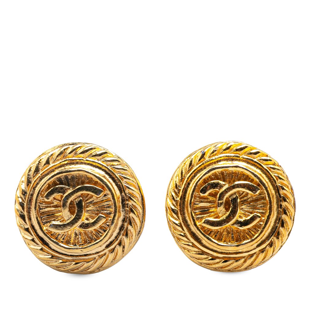 Chanel Gold Plated CC Round Clip On Earrings