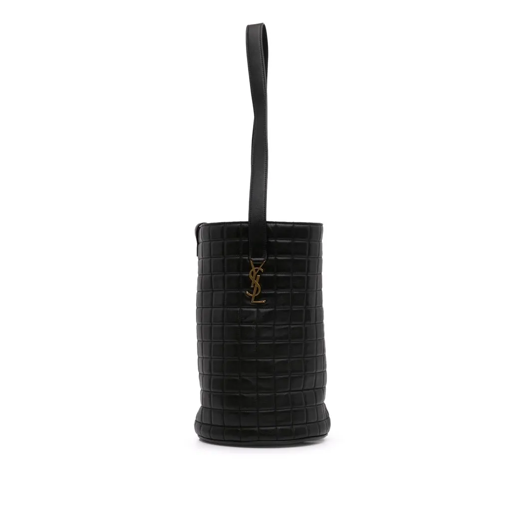 Saint Laurent Medium Lambskin Cecile Bucket Bag Black Leather Good - Front View