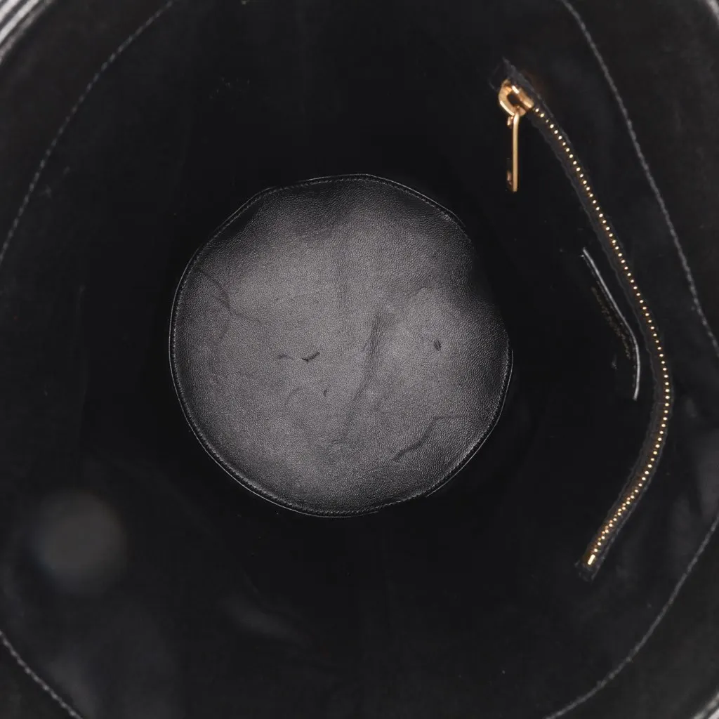 Saint Laurent Medium Lambskin Cecile Bucket Bag Black Leather Good - Model View