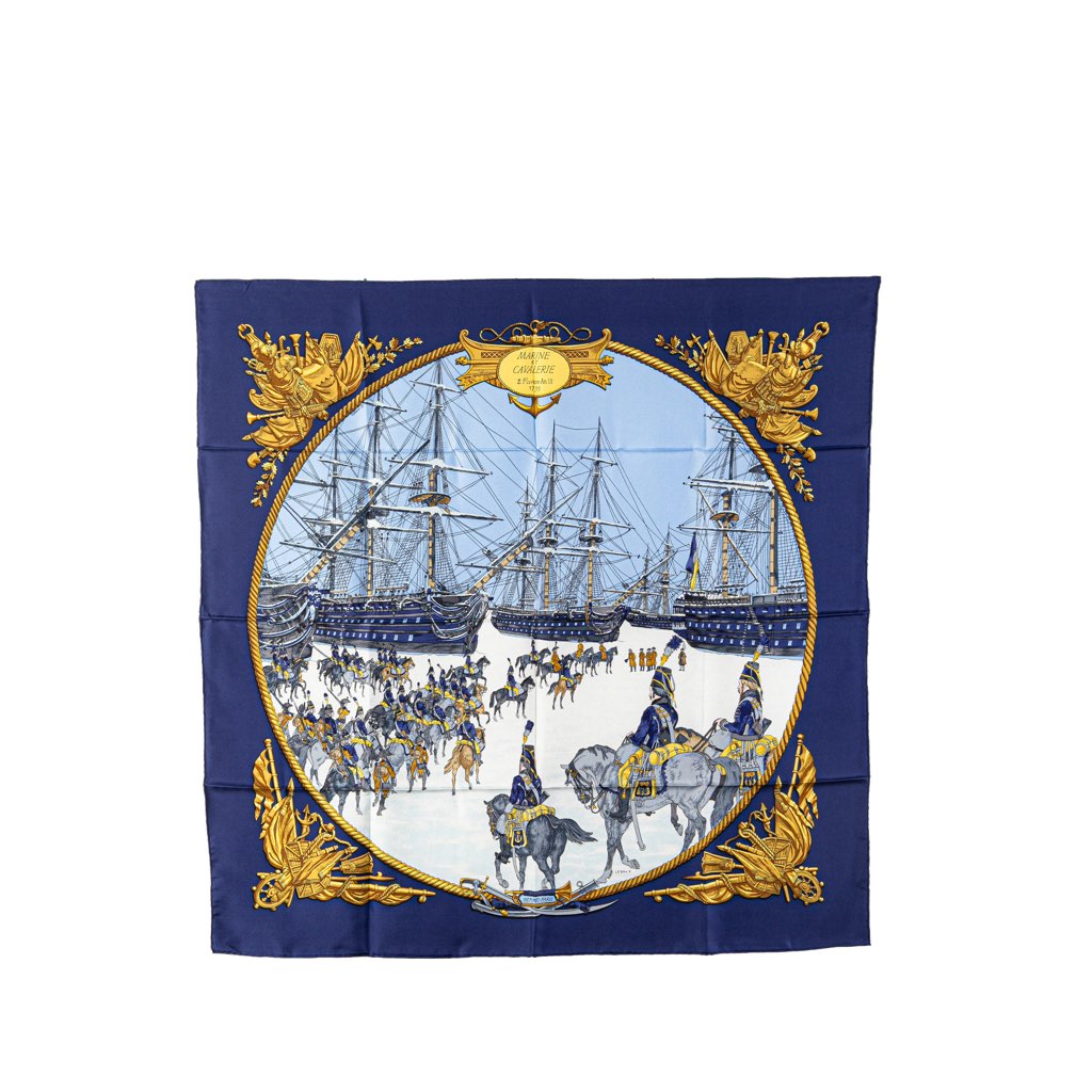 Hermès Marine et Cavalerie Silk Scarf
